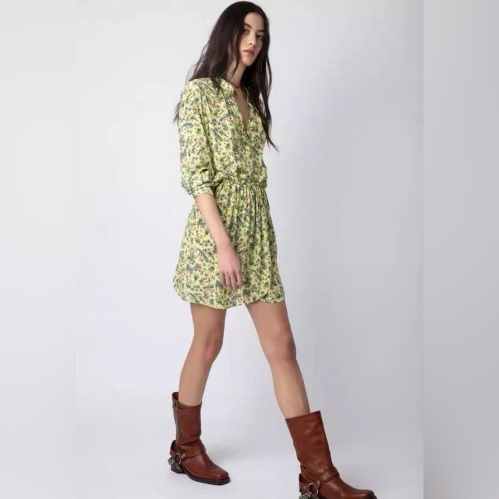 Zadig & Voltaire Floral Yellow Women's Dress in Size Large